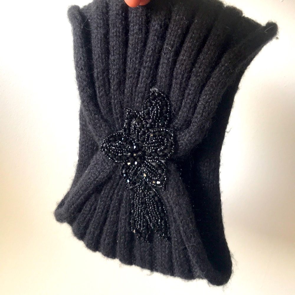 C.C. Exclusives Black Headband Ear Warmer with Black Beaded Design